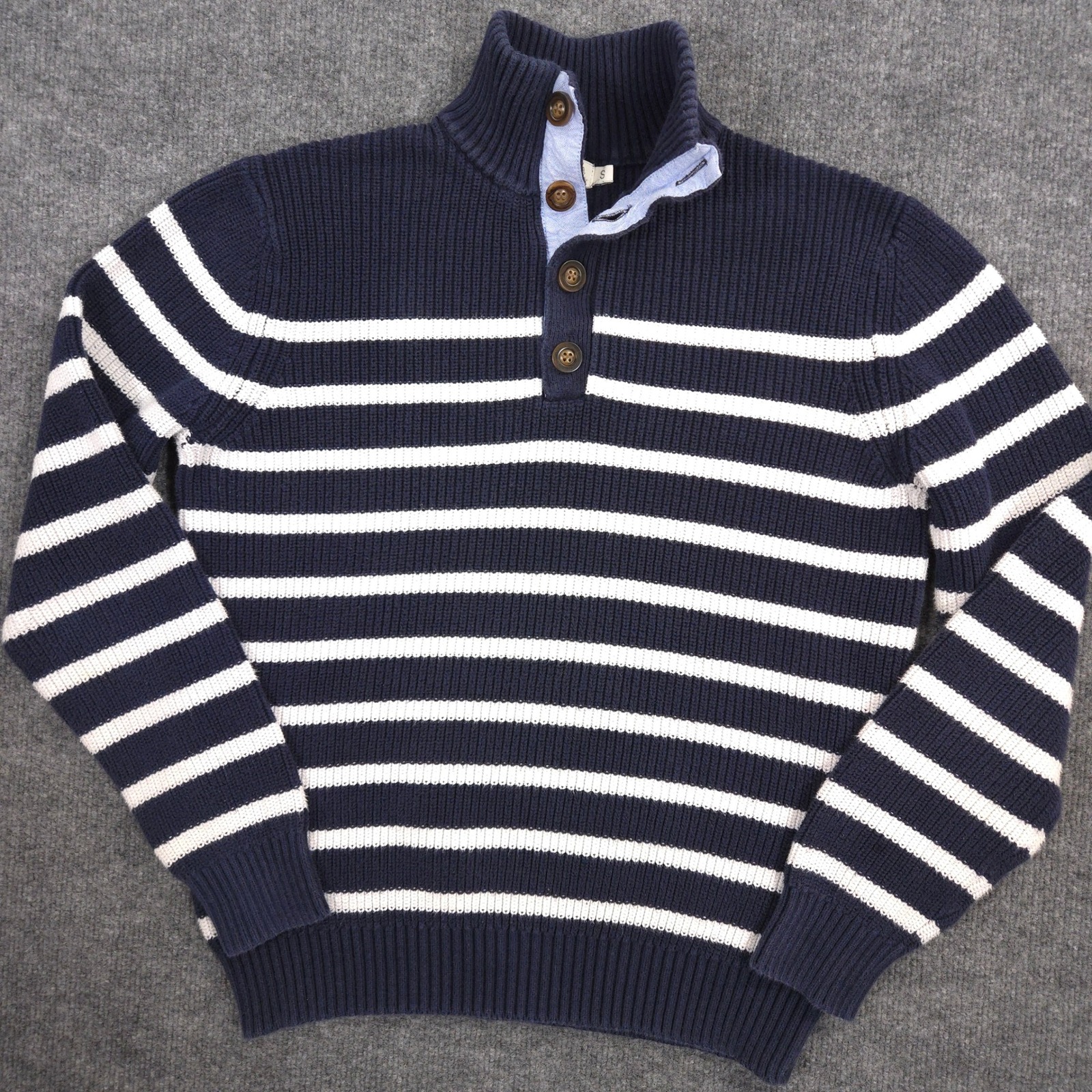 Collars & Co Kennebunkport Henley Sweater Mens S Navy White Striped Knit Preppy